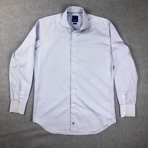 David Donahue Mens Dress Shirt Trim Fit 16 34/35 Blue White Stripe